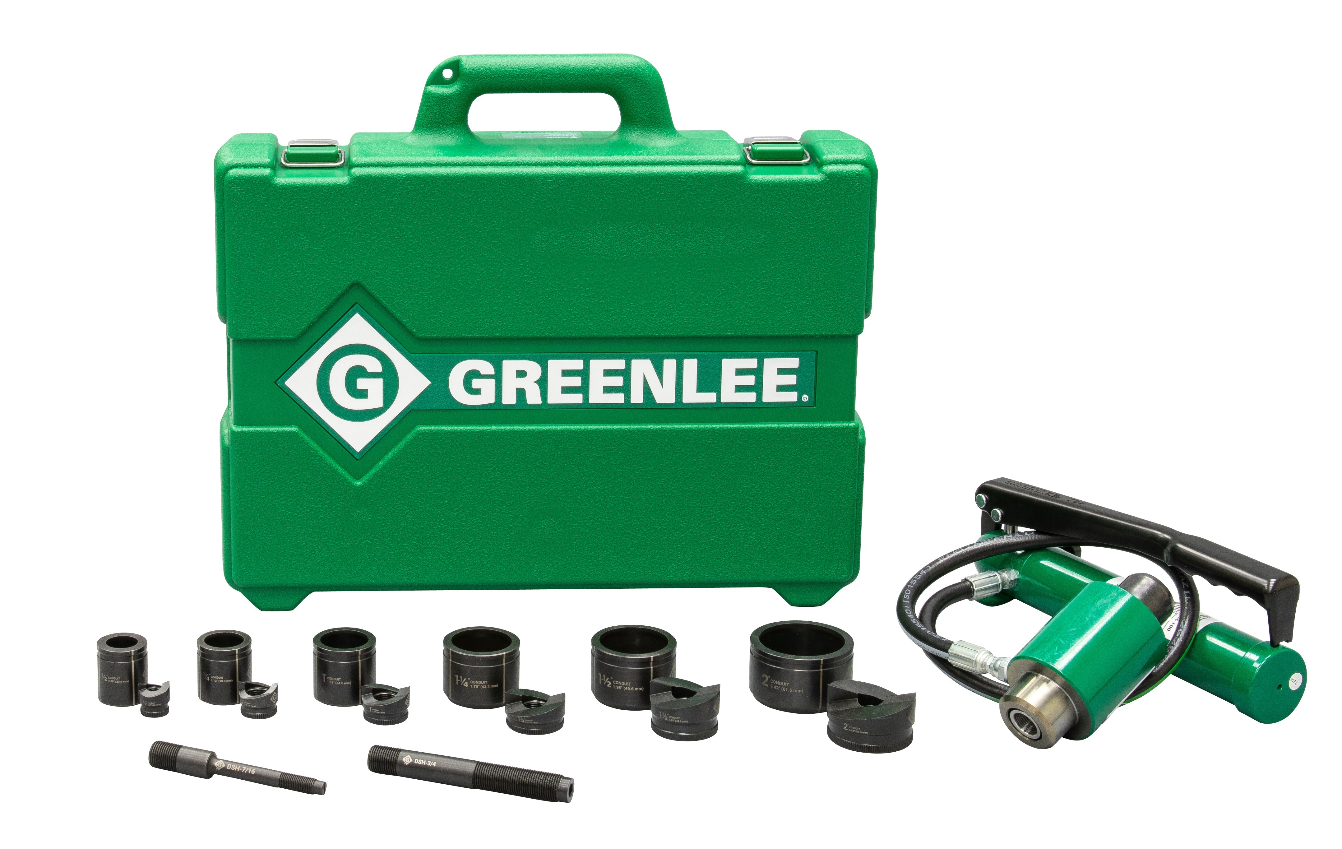 Kit de sacabocado hidráulico, 11 toneladas con bomba manual y Slug-Buster de 1/2 pulg. a 2 pulg. Greenlee - Sacabocados