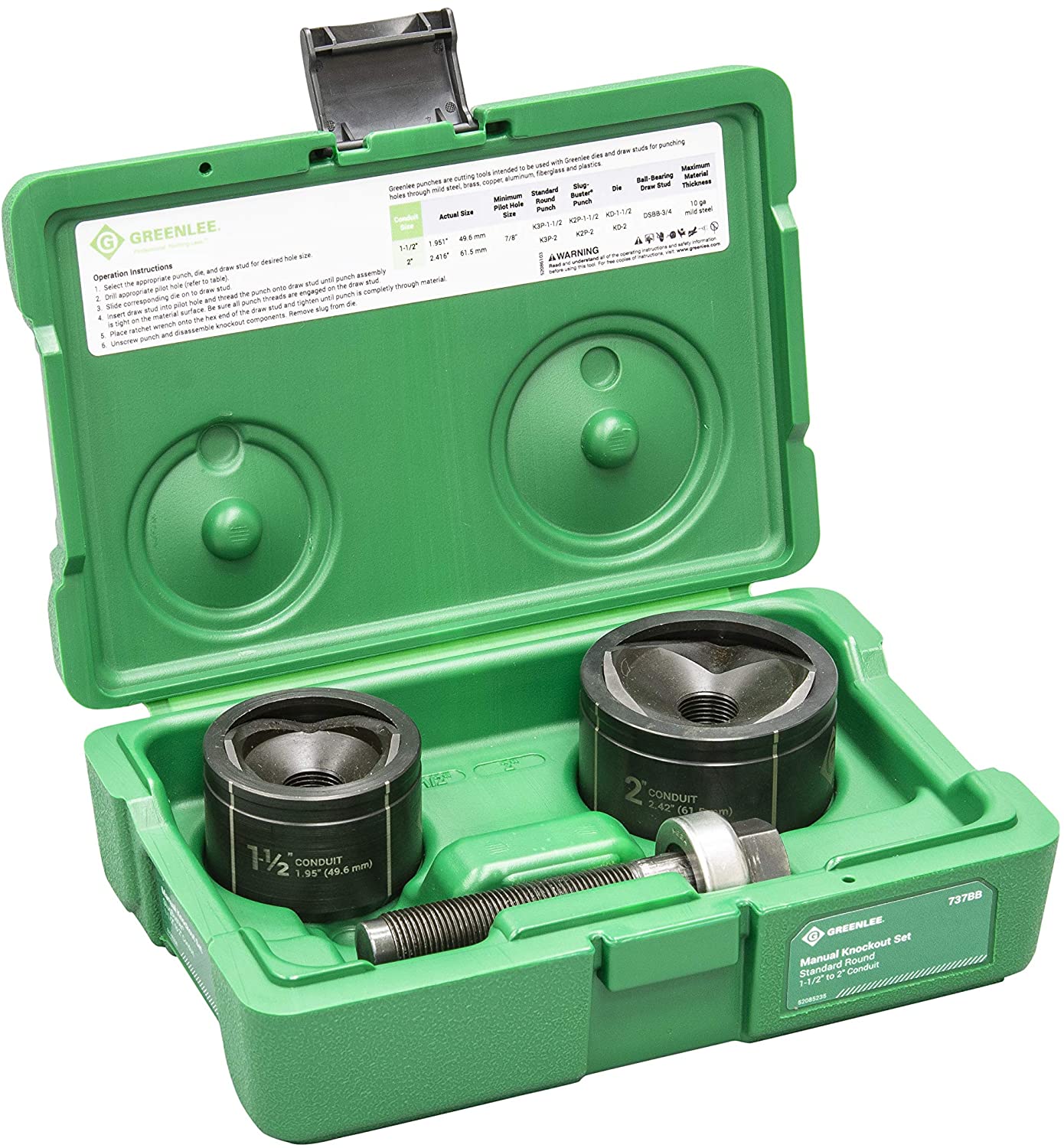 Juego de sacabocados manuales redondos estándar de 1-1/2 pulg. a 2 pulg. Greenlee - Sacabocados