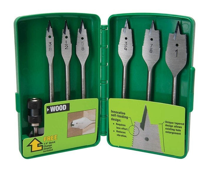 Juego de brocas de pala de avance automático de 6 piezas, 3/8 pulg. - 1 pulg. Greenlee - Sacabocados